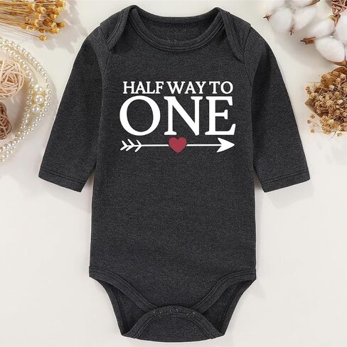 Half way to one 1/2 birthday girl Outfit Boy Baby Clothes Funny Baby Bodysuits 6 months Half birthday decorations in Saudi Arabia