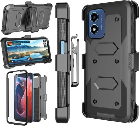 Njjex For Moto G Play 4G 2024 Case, For Motorola G Play 4G 2024 Phone Holster Case, [Nbeck] Shockproof Heavy Duty Built-in Screen Protector Rugged Swivel Belt Clip Holster Kickstand Hard Cover [Black] in Saudi Arabia