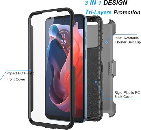 Njjex For Moto G Play 4G 2024 Case, For Motorola G Play 4G 2024 Phone Holster Case, [Nbeck] Shockproof Heavy Duty Built-in Screen Protector Rugged Swivel Belt Clip Holster Kickstand Hard Cover [Black] in Saudi Arabia