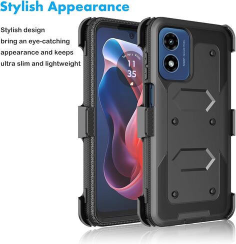 Njjex For Moto G Play 4G 2024 Case, For Motorola G Play 4G 2024 Phone Holster Case, [Nbeck] Shockproof Heavy Duty Built-in Screen Protector Rugged Swivel Belt Clip Holster Kickstand Hard Cover [Black] in Saudi Arabia