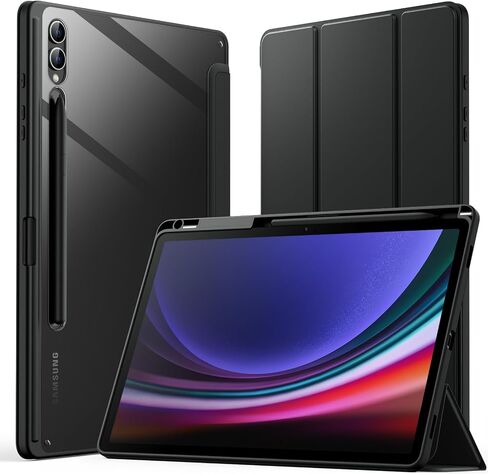 JETech Case for Samsung Galaxy Tab S9 Plus 12.4-Inch with S Pen Holder, Clear Transparent PC Back, Shockproof Tri-Fold Stand Tablet Cover, Auto Wake/Sleep (Black) in Kuwait