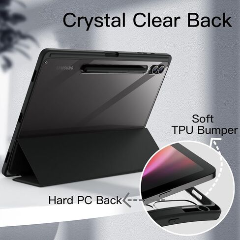 JETech Case for Samsung Galaxy Tab S9 Plus 12.4-Inch with S Pen Holder, Clear Transparent PC Back, Shockproof Tri-Fold Stand Tablet Cover, Auto Wake/Sleep (Black) in Kuwait