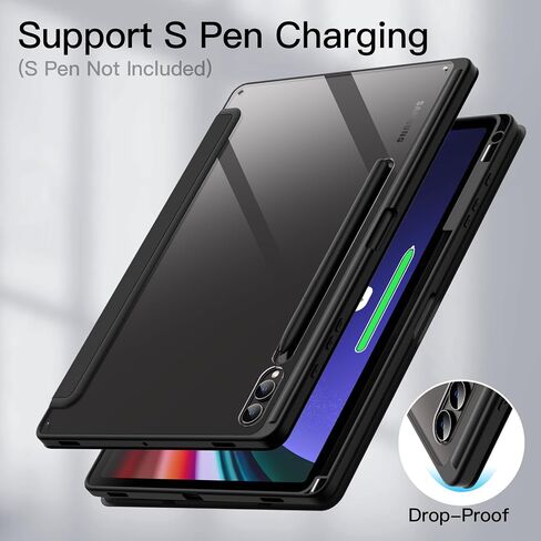 JETech Case for Samsung Galaxy Tab S9 Plus 12.4-Inch with S Pen Holder, Clear Transparent PC Back, Shockproof Tri-Fold Stand Tablet Cover, Auto Wake/Sleep (Black) in Kuwait