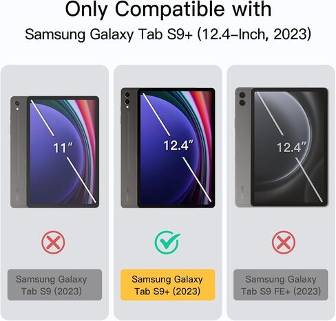 JETech Case for Samsung Galaxy Tab S9 Plus 12.4-Inch with S Pen Holder, Clear Transparent PC Back, Shockproof Tri-Fold Stand Tablet Cover, Auto Wake/Sleep (Black) in Kuwait