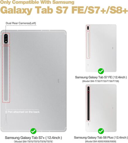 Case for Samsung Galaxy Tab S8 Plus/ S7 Plus/ S7 FE 12.4-inch Leather, Built-in Screen Protection Folio Tablet Cover, Magnet Tri-Fold Stand with S-Pen Dock, for Women, for Men (Marble) in Saudi Arabia