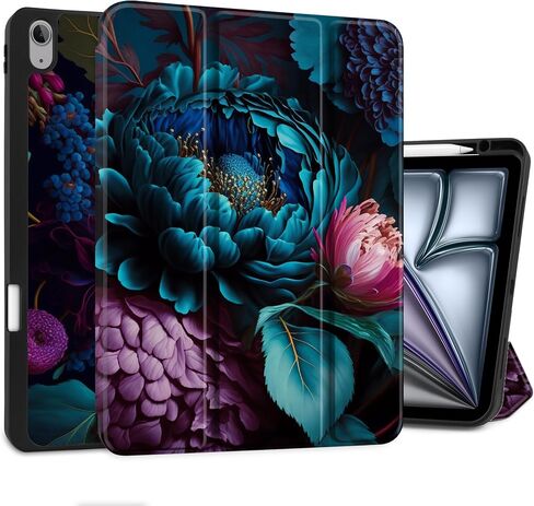 MEEgoodo Case for iPad Air 13 inch Cover 2024 with M2 Chip, Tablet Cases with Trifold Stand + Pencil Holder + Auto Wake/Sleep + Soft TPU Back Cover for Kids, Beautiful Fantasy Flower in Kuwait