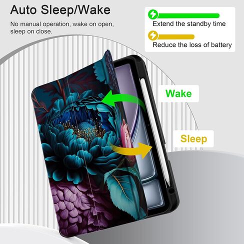 MEEgoodo Case for iPad Air 13 inch Cover 2024 with M2 Chip, Tablet Cases with Trifold Stand + Pencil Holder + Auto Wake/Sleep + Soft TPU Back Cover for Kids, Beautiful Fantasy Flower in Kuwait