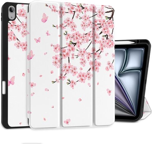 حافظة MEEgoodo لجهاز iPad Air مقاس 13 بوصة 2024 مع شريحة M2، وحافظات أجهزة لوحية مع حامل ثلاثي الطي + حامل أقلام + تنبيه/غفو تلقائي + غطاء خلفي ناعم من مادة TPU للأطفال، زهرة خيالية جميلة in Kuwait