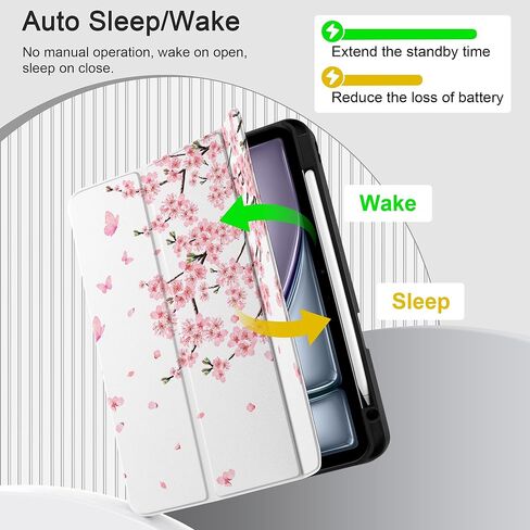 حافظة MEEgoodo لجهاز iPad Air مقاس 13 بوصة 2024 مع شريحة M2، وحافظات أجهزة لوحية مع حامل ثلاثي الطي + حامل أقلام + تنبيه/غفو تلقائي + غطاء خلفي ناعم من مادة TPU للأطفال، زهرة خيالية جميلة in Kuwait