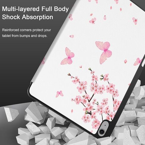 حافظة MEEgoodo لجهاز iPad Air مقاس 13 بوصة 2024 مع شريحة M2، وحافظات أجهزة لوحية مع حامل ثلاثي الطي + حامل أقلام + تنبيه/غفو تلقائي + غطاء خلفي ناعم من مادة TPU للأطفال، زهرة خيالية جميلة in Kuwait