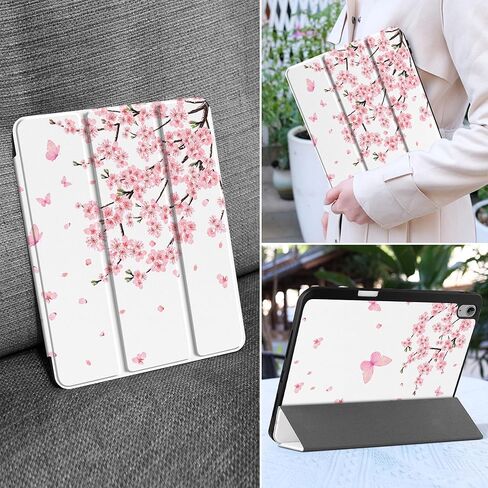 حافظة MEEgoodo لجهاز iPad Air مقاس 13 بوصة 2024 مع شريحة M2، وحافظات أجهزة لوحية مع حامل ثلاثي الطي + حامل أقلام + تنبيه/غفو تلقائي + غطاء خلفي ناعم من مادة TPU للأطفال، زهرة خيالية جميلة in Kuwait