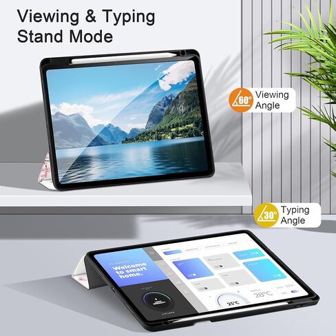 حافظة MEEgoodo لجهاز iPad Air مقاس 13 بوصة 2024 مع شريحة M2، وحافظات أجهزة لوحية مع حامل ثلاثي الطي + حامل أقلام + تنبيه/غفو تلقائي + غطاء خلفي ناعم من مادة TPU للأطفال، زهرة خيالية جميلة in Kuwait