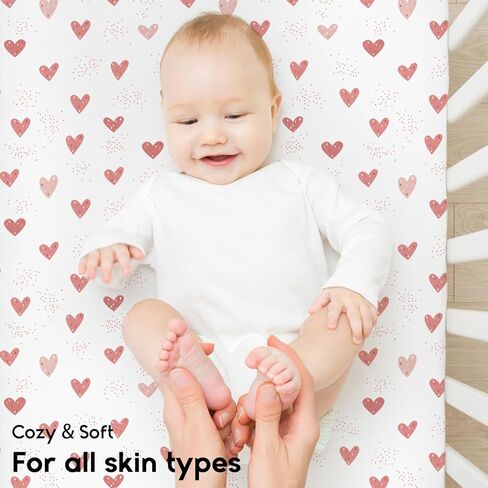 ملاءات Yoofoss Pack and Play المجهزة، ملاءات سرير صغيرة مكونة من قطعتين لمرتبة Pack N Play، ملاءة لعب قابلة للتمدد، ناعمة ومسامية، وردي + قلب in Kuwait