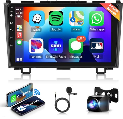 8 Core 2+64G Android Car Radio Stereo لهوندا CRV 2007-2011 مع Carplay اللاسلكي Android Auto، 9 بوصة وحدة رئيسية تعمل باللمس مرآة رابط WiFi GPS Navigation Bluetooth FM RDS DSP كاميرا احتياطية SWC in Kuwait