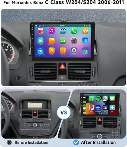 راديو سيارة 8 CORE 2G+64G لسيارة Mercedes Benz C Class W204 2006-2011 مع Carplay Wireless Android Auto، شاشة لمس IPS مقاس 9 بوصة Android 13 ستيريو للسيارة، نظام تحديد المواقع العالمي (GPS)، واي فاي، بلوتوث، 32EQ DSP، كاميرا خلفية in Saudi Arabia