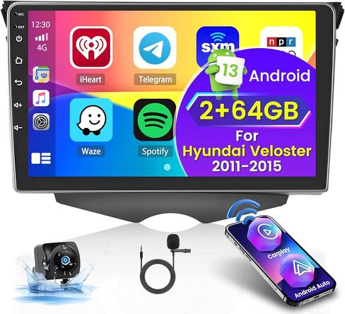 Roinvou 2+64G Android 9" Touch Screen for Hyundai Veloster 2011-2015 with Wireless CarPlay Android Auto WiFi Bluetooth GPS Navigation FM RDS Radio Backup Camera in Saudi Arabia