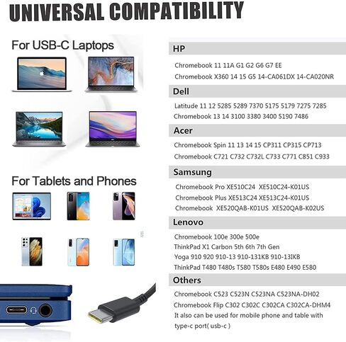 شاحن USB-C بقدرة 45 وات مناسب لجهاز HP Chromebook 14 14a x360 14-ca020nr 14-ca051wm 11-ae051wm 14-ca052wm 14-ca060nr 14-ca061dx 14-ca043cl 11-ae000 918337-001 محول التيار الكهربائي من السلسلة C in Saudi Arabia