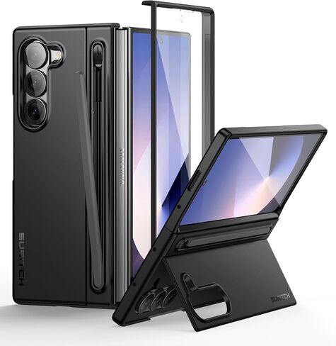حافظة SURITCH لهاتف Samsung Galaxy Z Fold 6 مع مسند وحامل قلم S نحيف جديد، وواقي شاشة مدمج، وحافظة هاتف لهاتف Z Fold 6 2024 [قلم S غير متضمن] - أسود in Saudi Arabia