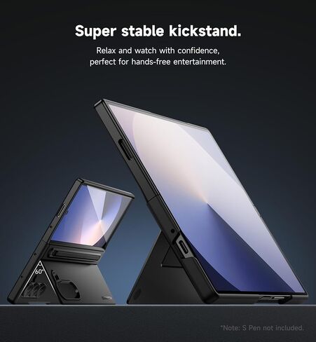 حافظة SURITCH لهاتف Samsung Galaxy Z Fold 6 مع مسند وحامل قلم S نحيف جديد، وواقي شاشة مدمج، وحافظة هاتف لهاتف Z Fold 6 2024 [قلم S غير متضمن] - أسود in Saudi Arabia