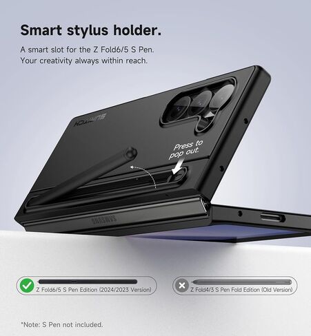 حافظة SURITCH لهاتف Samsung Galaxy Z Fold 6 مع مسند وحامل قلم S نحيف جديد، وواقي شاشة مدمج، وحافظة هاتف لهاتف Z Fold 6 2024 [قلم S غير متضمن] - أسود in Saudi Arabia