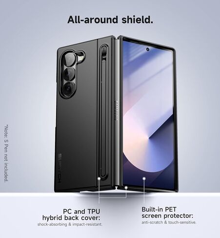 حافظة SURITCH لهاتف Samsung Galaxy Z Fold 6 مع مسند وحامل قلم S نحيف جديد، وواقي شاشة مدمج، وحافظة هاتف لهاتف Z Fold 6 2024 [قلم S غير متضمن] - أسود in Saudi Arabia