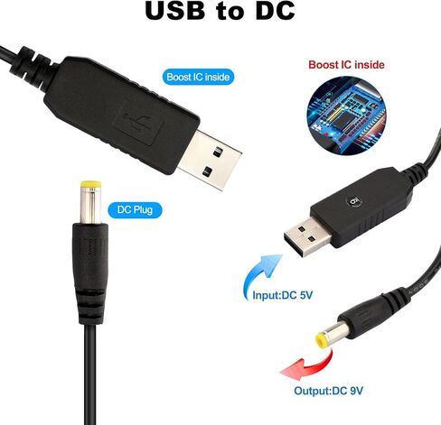 Aideepen 5 حزمة USB إلى DC تحويل كابل 5V إلى 9V الجهد خطوة المتابعة كابل، 5.5x2.1mm 5V USB 2.0 ذكر DC موصل تهمة برميل جاك كابل الطاقة الأسود USB إلى DC توصيل ذكر 1M in Kuwait