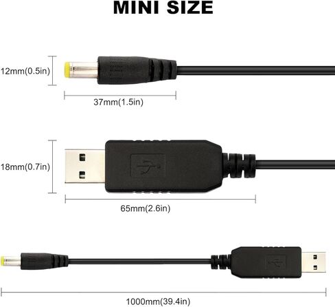 Aideepen 5 حزمة USB إلى DC تحويل كابل 5V إلى 9V الجهد خطوة المتابعة كابل، 5.5x2.1mm 5V USB 2.0 ذكر DC موصل تهمة برميل جاك كابل الطاقة الأسود USB إلى DC توصيل ذكر 1M in Kuwait