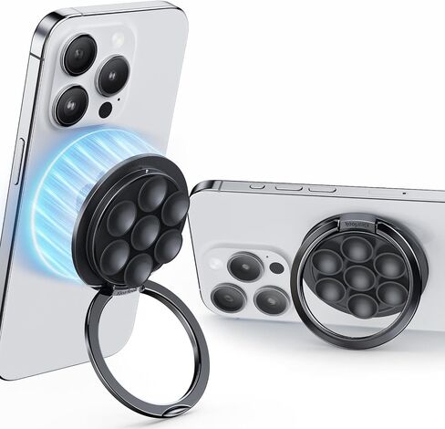 Magnetic Suction Cup Phone Ring Grip, Phone Suction Grip for MagSafe with Adjustable Ring Stand, Hands-Free Suction Phone Case for iPhone 15/14/13/12 Series for Make Up & Selfies Classic Black in Saudi Arabia