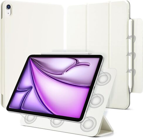 for iPad Air 13 inch M2 Case (2024 Released,Model NO.A2898/A2899/A2900), Auto Sleep/Wake and Magnetic Closure, Slim Trifold Stand Case, PU Leather Cover, Support Apple Pencil Pro, White in Saudi Arabia