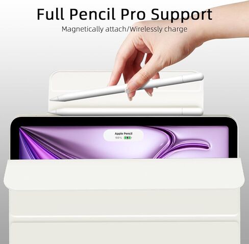 for iPad Air 13 inch M2 Case (2024 Released,Model NO.A2898/A2899/A2900), Auto Sleep/Wake and Magnetic Closure, Slim Trifold Stand Case, PU Leather Cover, Support Apple Pencil Pro, White in Saudi Arabia