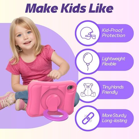 Kids Case for iPad Mini 6th Generation 8.3 inch – Lightweight Rotating Stand Folding Handle Rugged Cover for Apple ipad Mini 6 Gen Girls Boys, Pink in Saudi Arabia