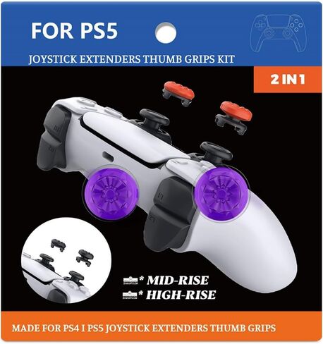 Joystick Caps Thumbsticks Extender for PS5/PS4 Controller, Thumbs Grips Caps 1 High-Rise & 1 Mid-Rise Concave Anti-Slip Accessories Thumb Sticks for PS5 Controller, Red in Kuwait