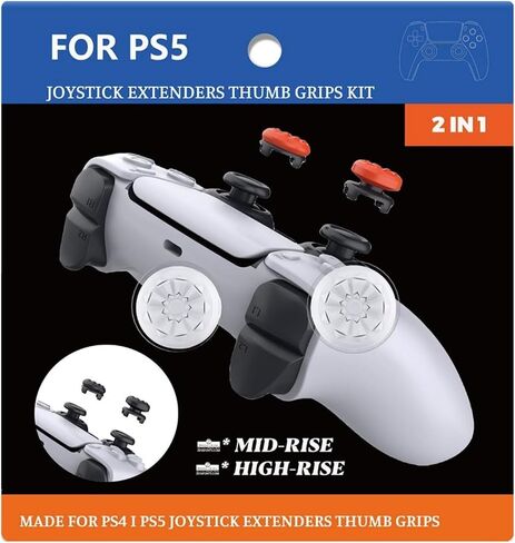 Joystick Caps Thumbsticks Extender for PS5/PS4 Controller, Thumbs Grips Caps 1 High-Rise & 1 Mid-Rise Concave Anti-Slip Accessories Thumb Sticks for PS5 Controller, Red in Kuwait