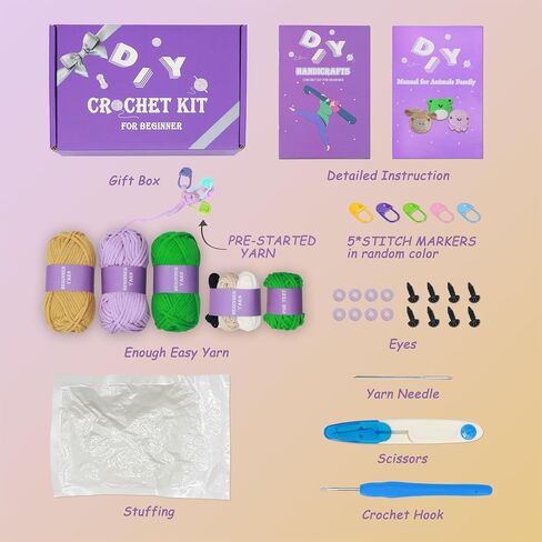 Auoinge Crochet Kit for Beginners Kids Adults, Crochet Animal Kit with Step-by-Step Video Tutorials, Learn to Crochet Starter Amigurumi Kit, Easy Knitting Soft Yarn Birthday Gift Penguin in Saudi Arabia