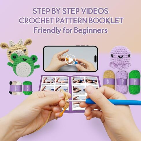 Auoinge Crochet Kit for Beginners Kids Adults, Crochet Animal Kit with Step-by-Step Video Tutorials, Learn to Crochet Starter Amigurumi Kit, Easy Knitting Soft Yarn Birthday Gift Penguin in Saudi Arabia