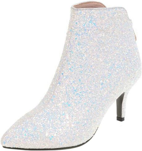 LUXMAX Womens Glitter Kitten Heel Boots Pointed Toe Zipper Ankle Booties in Saudi Arabia