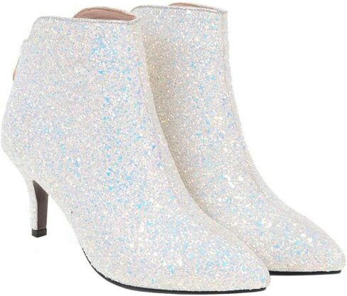 LUXMAX Womens Glitter Kitten Heel Boots Pointed Toe Zipper Ankle Booties in Saudi Arabia