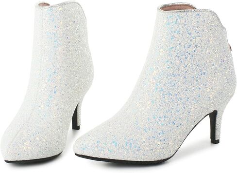 LUXMAX Womens Glitter Kitten Heel Boots Pointed Toe Zipper Ankle Booties in Saudi Arabia