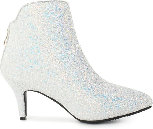 LUXMAX Womens Glitter Kitten Heel Boots Pointed Toe Zipper Ankle Booties in Saudi Arabia