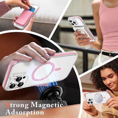 MATEPROX Magnetic Clear Compatible with iPhone 16 Pro Max Case[2024],[Compatible with MagSafe][Never Yellowing] Anti-Slip Military Protective Bumpers Cover 6.9" with Screen Protector-Pink in Saudi Arabia
