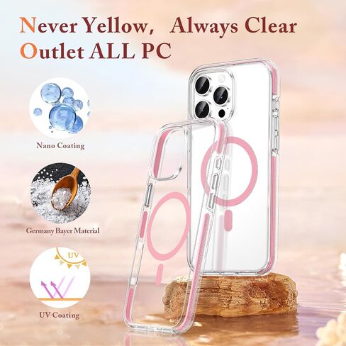 MATEPROX Magnetic Clear Compatible with iPhone 16 Pro Max Case[2024],[Compatible with MagSafe][Never Yellowing] Anti-Slip Military Protective Bumpers Cover 6.9" with Screen Protector-Pink in Saudi Arabia