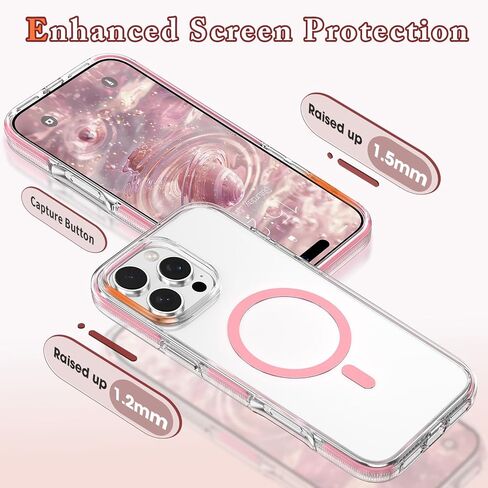 MATEPROX Magnetic Clear Compatible with iPhone 16 Pro Max Case[2024],[Compatible with MagSafe][Never Yellowing] Anti-Slip Military Protective Bumpers Cover 6.9" with Screen Protector-Pink in Saudi Arabia