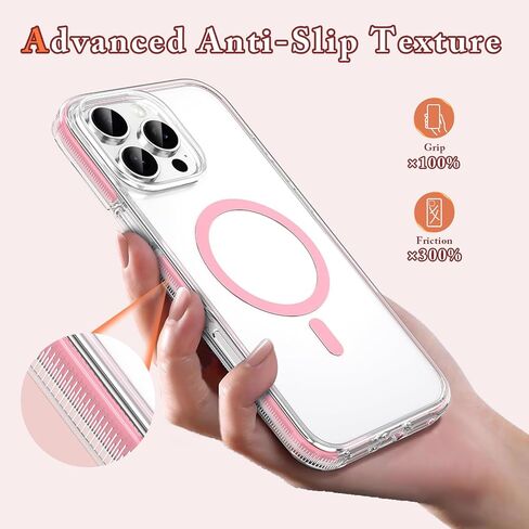 MATEPROX Magnetic Clear Compatible with iPhone 16 Pro Max Case[2024],[Compatible with MagSafe][Never Yellowing] Anti-Slip Military Protective Bumpers Cover 6.9" with Screen Protector-Pink in Saudi Arabia