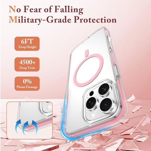 MATEPROX Magnetic Clear Compatible with iPhone 16 Pro Max Case[2024],[Compatible with MagSafe][Never Yellowing] Anti-Slip Military Protective Bumpers Cover 6.9" with Screen Protector-Pink in Saudi Arabia
