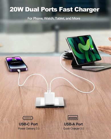 [3Pack] USB C Wall Charger, 20W Dual Port Power Delivery+QC3.0 Fast Charger with Foldable Plug Type C Charging Block for iPhone 15 14 13 12 11 Pro Max Mini Plus XS XR X, iPad Pro, Samsung Galaxy in Saudi Arabia