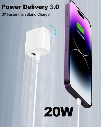 [3Pack] USB C Wall Charger, 20W Dual Port Power Delivery+QC3.0 Fast Charger with Foldable Plug Type C Charging Block for iPhone 15 14 13 12 11 Pro Max Mini Plus XS XR X, iPad Pro, Samsung Galaxy in Saudi Arabia