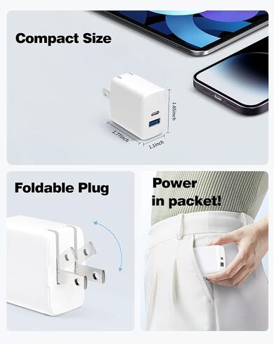 [3Pack] USB C Wall Charger, 20W Dual Port Power Delivery+QC3.0 Fast Charger with Foldable Plug Type C Charging Block for iPhone 15 14 13 12 11 Pro Max Mini Plus XS XR X, iPad Pro, Samsung Galaxy in Saudi Arabia
