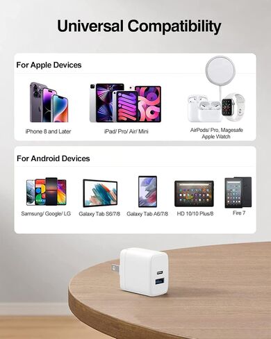 [3Pack] USB C Wall Charger, 20W Dual Port Power Delivery+QC3.0 Fast Charger with Foldable Plug Type C Charging Block for iPhone 15 14 13 12 11 Pro Max Mini Plus XS XR X, iPad Pro, Samsung Galaxy in Saudi Arabia