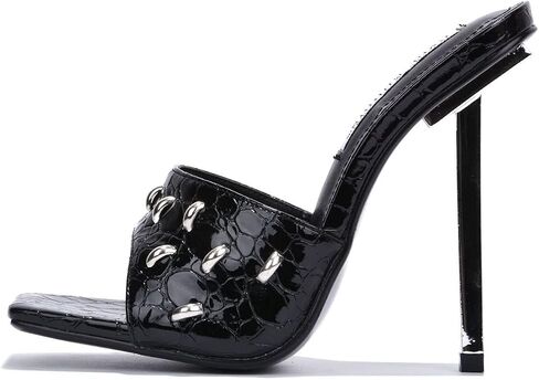 Cape Robbin Tennon Sexy Stiletto High Heels for Women, Faux Crocodile Square Open Toe Shoes Heels in Kuwait