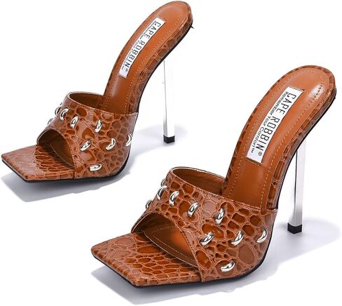Cape Robbin Tennon Sexy Stiletto High Heels for Women, Faux Crocodile Square Open Toe Shoes Heels in Kuwait